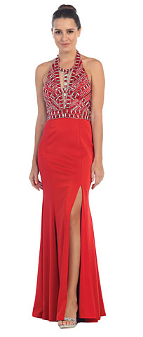 Halter Neck Rhinestones Bust Flared Skirt Long Prom Dress. sl6119.