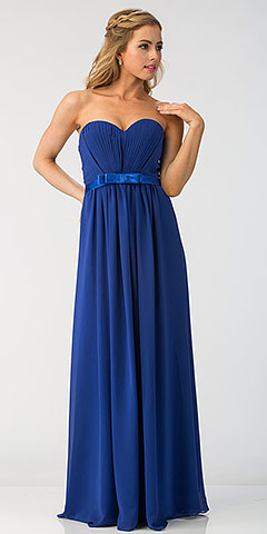 Strapless Pleated Bust Bow Waist Long Bridesmaid Dress. sl6134.