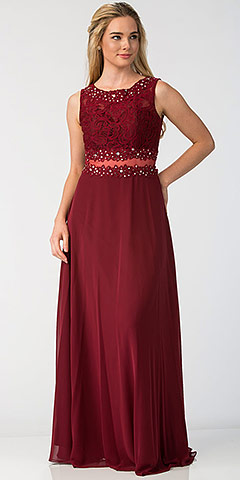 Mock Two Piece Lace Bodice Floor Length Bridesmaid Dress. sl6194.