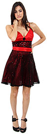 Short Sequined Party Dress with Removable Sash