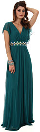 V-Neck Long Formal MOB Dress with Flutter Sleeves