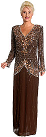 V-Neck Handbeaded Long Formal Gown with Full Sleeves