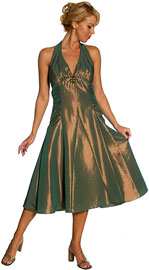 Halter Neck Taffeta Tea Length Party Dress