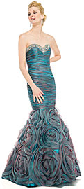 Two Tone Mermaid Style Shirred Strapless Prom Dress 