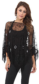 Boat Neck Mesh Beaded Poncho with Fringes. 2018.