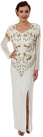 V-Neck Full Sleeves Beaded Formal Gown with Keyhole Back