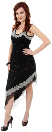 U-Neck Beaded Cocktail Party Dress with Asymmetric Hem 