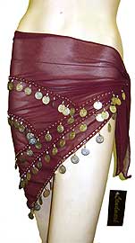 Belly Dancer Beaded Hip Scarf (Burgundy/Silver). bps-013-bus.