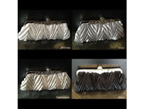 Patterned Satin Evening Bag with Metal Trim