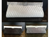 Diagonal Patterned Evening Bag with Rhinestones Metal Trim