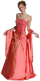 Off Shouldered Miniature Flower Taffeta Prom Dress