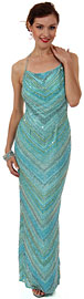 Spaghetti Straps Multi Colored Formal Beaded Gown in Aqua