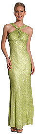 Halter Neck Long Beaded Gown with Flared Bottom