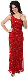 Striped Sequin Beaded Formal Evening Dress