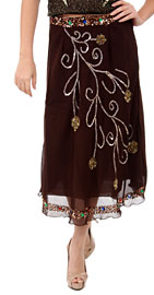 Bead Embellished Tea Length Skirt. ks88.