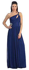 Single Shoulder Shirred Brooch Formal Prom Dress